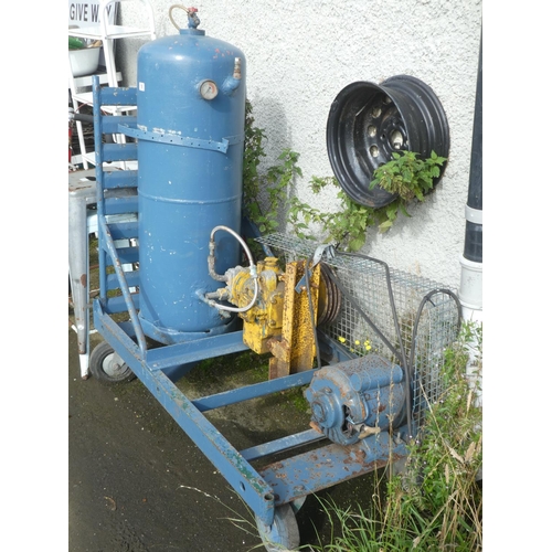 18 - A large vintage air compressor on trolley. (untested)