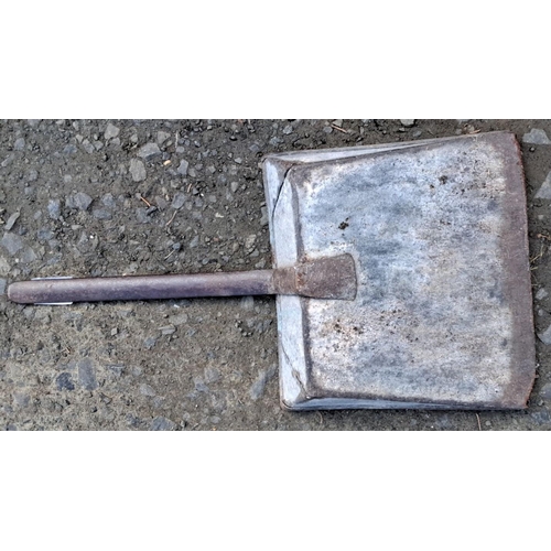 17 - Vintage handmade metal dustpan with an iron handle.