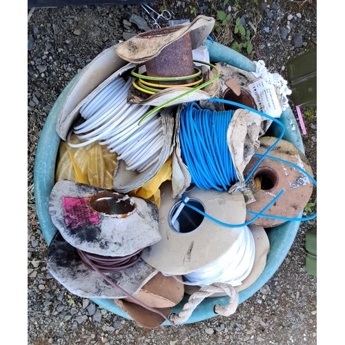 2 - Mixed lot of various electrical cables in a large green bin, including blue, white, brown, and yello... 