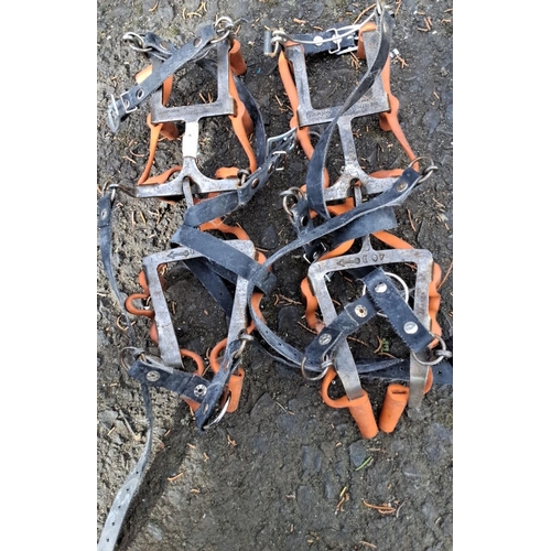 69 - Vintage Breiteton steel antiskid climbing crampons with secure black and orange rubber fittings. Inc... 