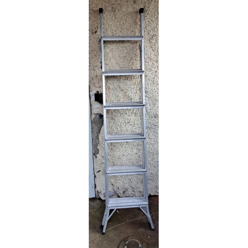 77 - Aluminum 3-way adjustable ladder features safety locks, multiple stages for height adjustments, and ... 