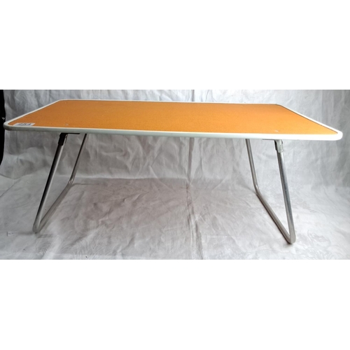 254 - Vintage 1970s folding orange bed/camping table with aluminium frame, measuring 28