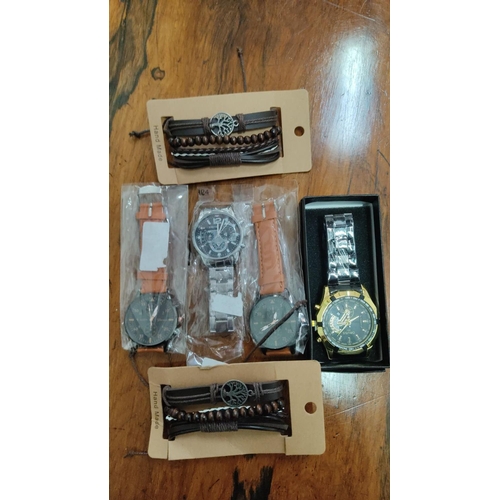 431 - Set of watches including two with leather straps and two with metal straps, and an Oruss brand watch... 