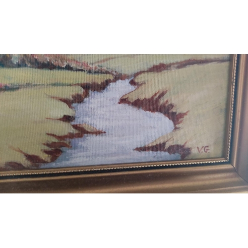 450 - A pair of framed oil paintings depict landscapes, signed by artist V. Granakey.