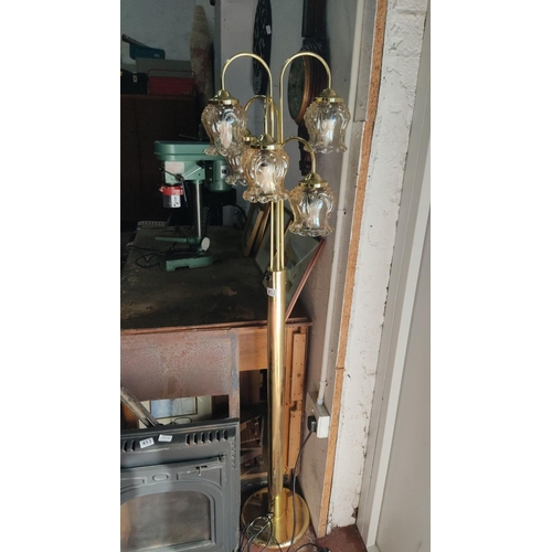 452 - Vintage brass floor lamp with five glass tulip-shaped shades.