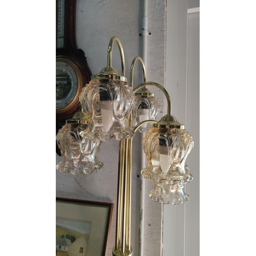 452 - Vintage brass floor lamp with five glass tulip-shaped shades.