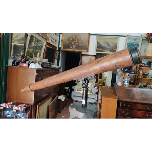 454 - Antique British Military brass and wood telescope mounted on a metal tripod. This vintage piece exud... 