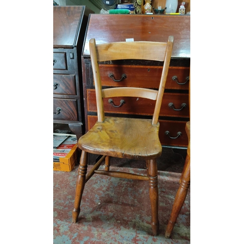 458 - Pair of Mid-Century Rustic Oak Ladderback Chairs with Turned Legs.