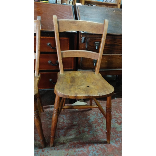 458 - Pair of Mid-Century Rustic Oak Ladderback Chairs with Turned Legs.