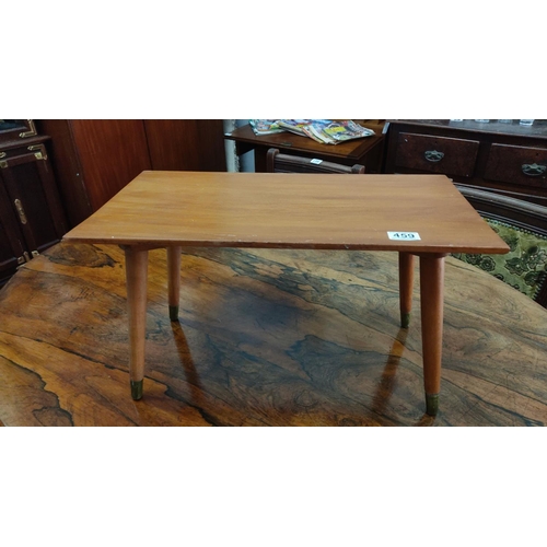 459 - Small Mid-Century Modern wooden side table with tapered legs and brass-capped feet.