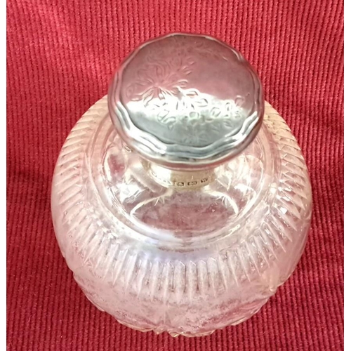 10 - Late Victorian cut glass perfume bottle with a sterling silver collar and cap, Birmingham 1921, mark... 