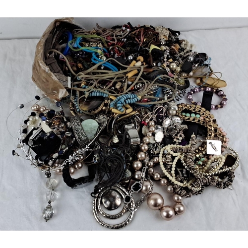 100 - Assorted costume jewelry including necklaces, bracelets, watches, and various accessories. Mixed mat... 