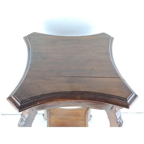 36 - Edwardian mahogany occasional table features carved cabriole legs and a concave square top.