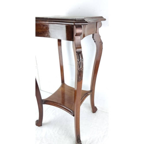 36 - Edwardian mahogany occasional table features carved cabriole legs and a concave square top.