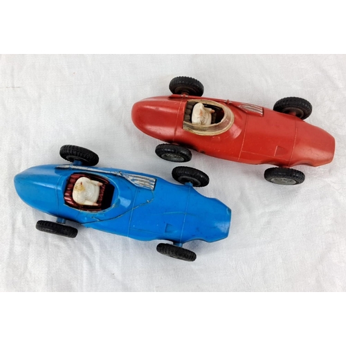 8 - Vintage plastic toy race cars by Empire toys in red and blue with detailed interiors and rubber tire... 