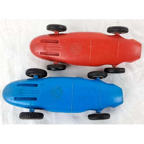 8 - Vintage plastic toy race cars by Empire toys in red and blue with detailed interiors and rubber tire... 