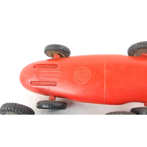 8 - Vintage plastic toy race cars by Empire toys in red and blue with detailed interiors and rubber tire... 