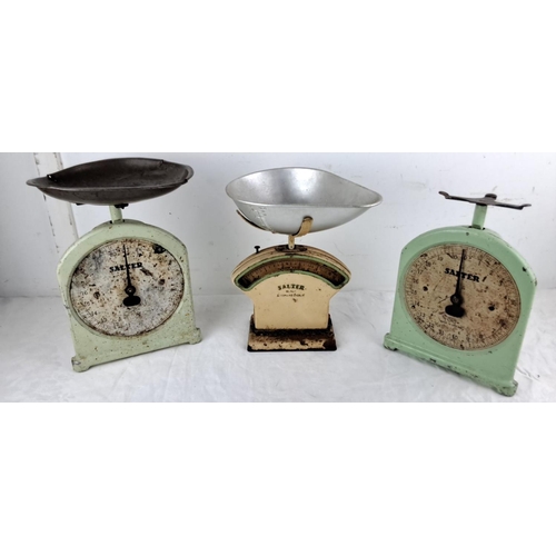 92 - Collection of three vintage Salter weighing scales, including two vertical dial scales and one vinta... 