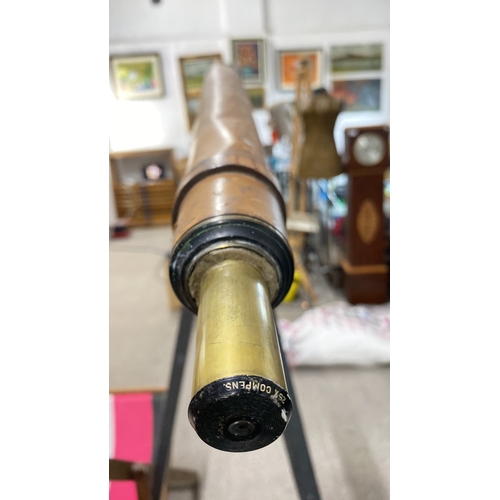 464 - Vintage brass Military telescope on a sturdy tripod stand, marked 