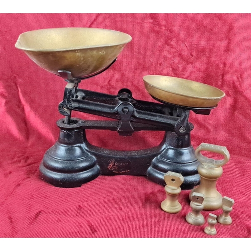 106 - Vintage Salter Libra 2 Cast Iron Balance Scale with Brass Pans and Weights, made in England.