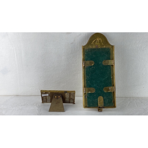 11 - Brass Art Nouveau candle sconce with mirror and sailboat motif, paired with a brass Art Nouveau phot... 