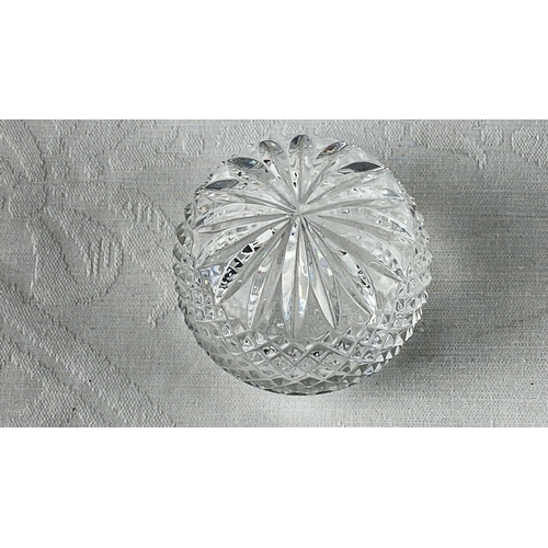 20 - Waterford crystal paperweight with intricate diamond and fan designs.