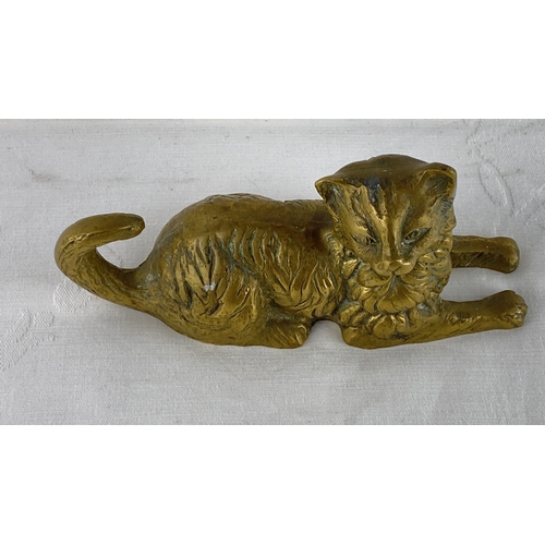 8 - Vintage brass cat figurine with intricate detailing and a gold-toned finish.