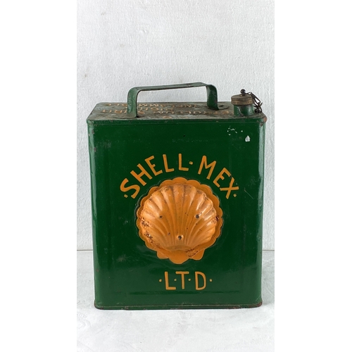 71 - Vintage Shell Mex LTD petroleum spirit can, green with embossed orange shell logo and safety cap. Ma... 