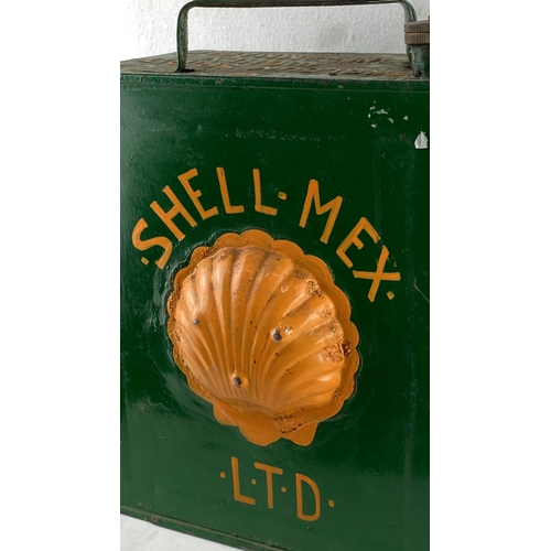 71 - Vintage Shell Mex LTD petroleum spirit can, green with embossed orange shell logo and safety cap. Ma... 