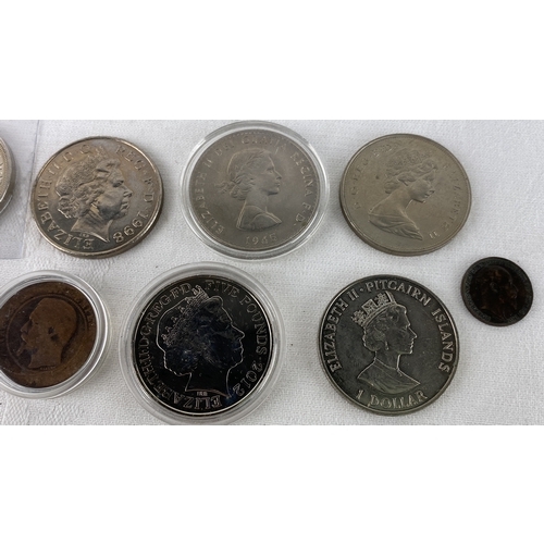 36 - Mixed lot of 9 coins featuring Queen Elizabeth II and Prince Charles, including a 1998 £1, 2012 £5, ... 