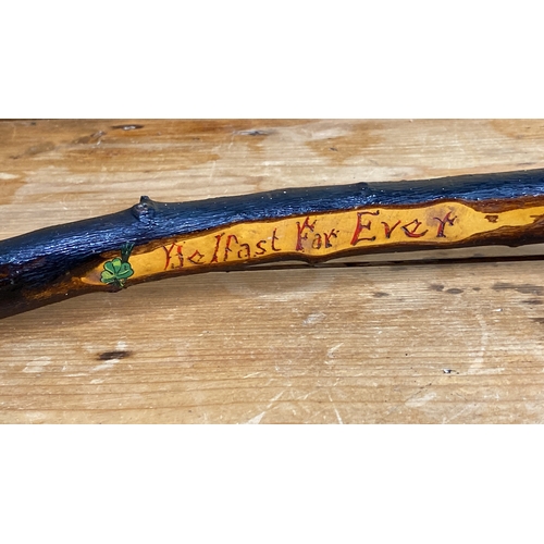 251 - Hand-painted wooden shillelagh  with 