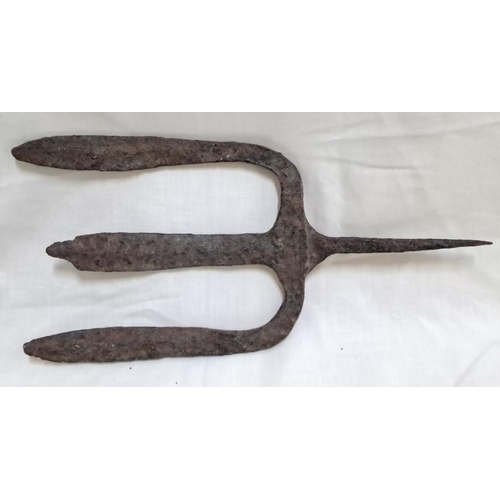 127 - Antique iron salmon spear, with a distinctive rusted patina.