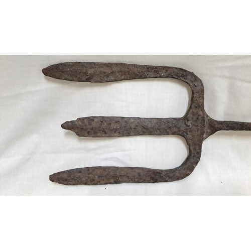 127 - Antique iron salmon spear, with a distinctive rusted patina.