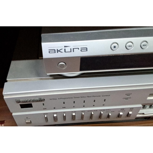 137 - Mixed lot of vintage electronics including an Akura DVD player and a Panasonic VCR with 14-day progr... 