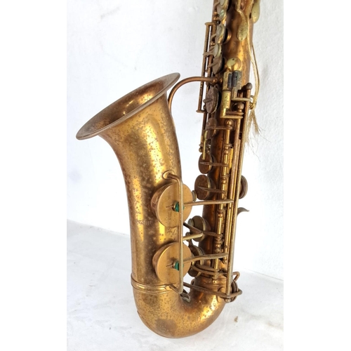 146 - Vintage brass saxophone with ornate keys and bell engraving. Made in Italy by Grozzini.