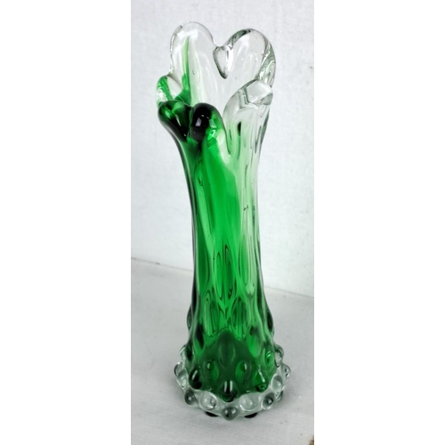 155 - Assortment of decorative glass vases, featuring varied designs, including a green bubble glass vase.