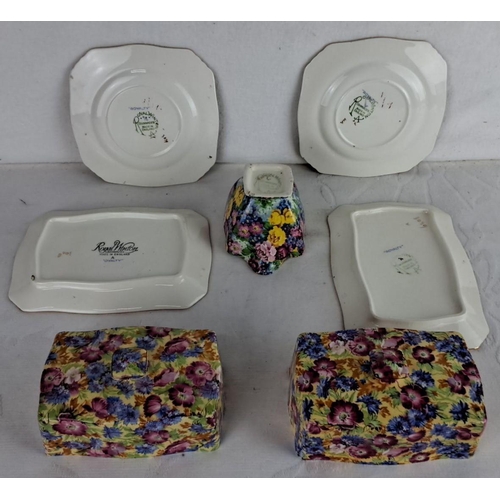 180 - Royal Winton Grimwades floral chintz china set including five plates, two butter dishes with lids, a... 