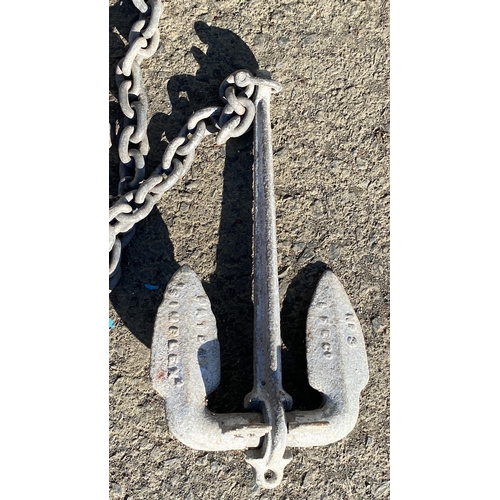 402 - Galvanized steel boat anchor with heavy-duty chain.