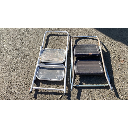 405 - Pair of vintage metal folding step stools with rubber treads. Sturdy construction.