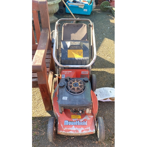 415 - Mountfield Mirage HP 3.5 lawn mower, red, includes a grass collection bag and a sturdy metal frame. ... 