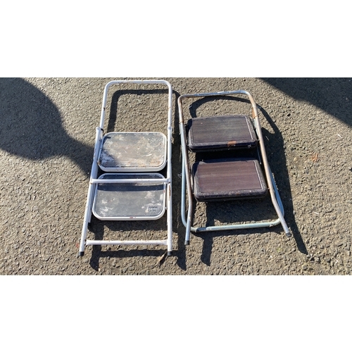 405 - Pair of vintage metal folding step stools with rubber treads. Sturdy construction.