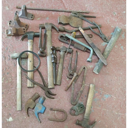 350 - Collection of vintage hand tools, including hammers, pliers, and clamps. Some tools marked 