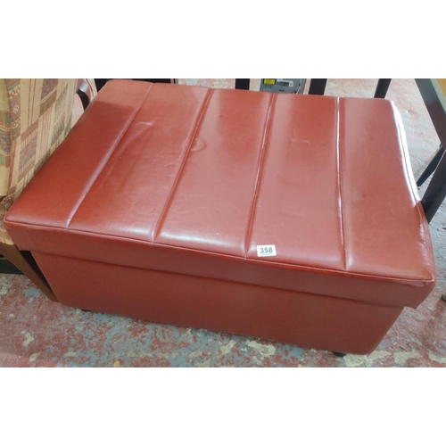 358 - Red leatherette storage ottoman, featuring padded top and clean lines, offers versatile seating and ... 