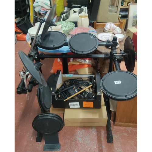 372 - Session Pro Electronic drum kit with multiple drum pads and cymbals, including control module and ac... 