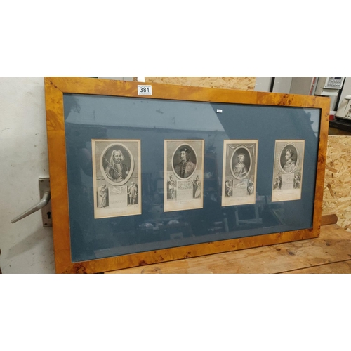 381 - Framed set of four historical engravings featuring English monarchs, including Henry IV. Published b... 