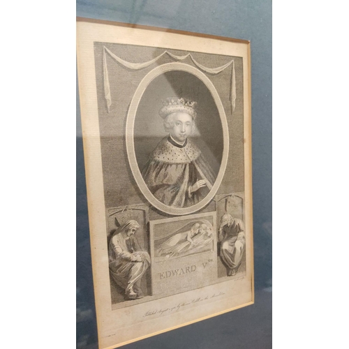 381 - Framed set of four historical engravings featuring English monarchs, including Henry IV. Published b... 