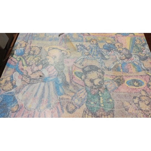 390 - Pair of whimsical tables feature vibrant teddy bear carnival scene designs. One is round and the oth... 