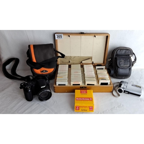 305 - Mixed lot containing a Nikon Coolpix camera with 26x wide optical zoom, assorted Kodachrome slides i... 