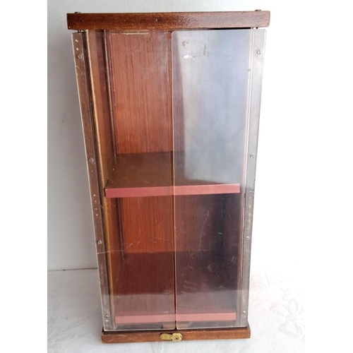 314 - vintage wooden display cabinet with glass doors and a single interior shelf.