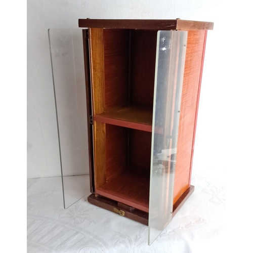 314 - vintage wooden display cabinet with glass doors and a single interior shelf.